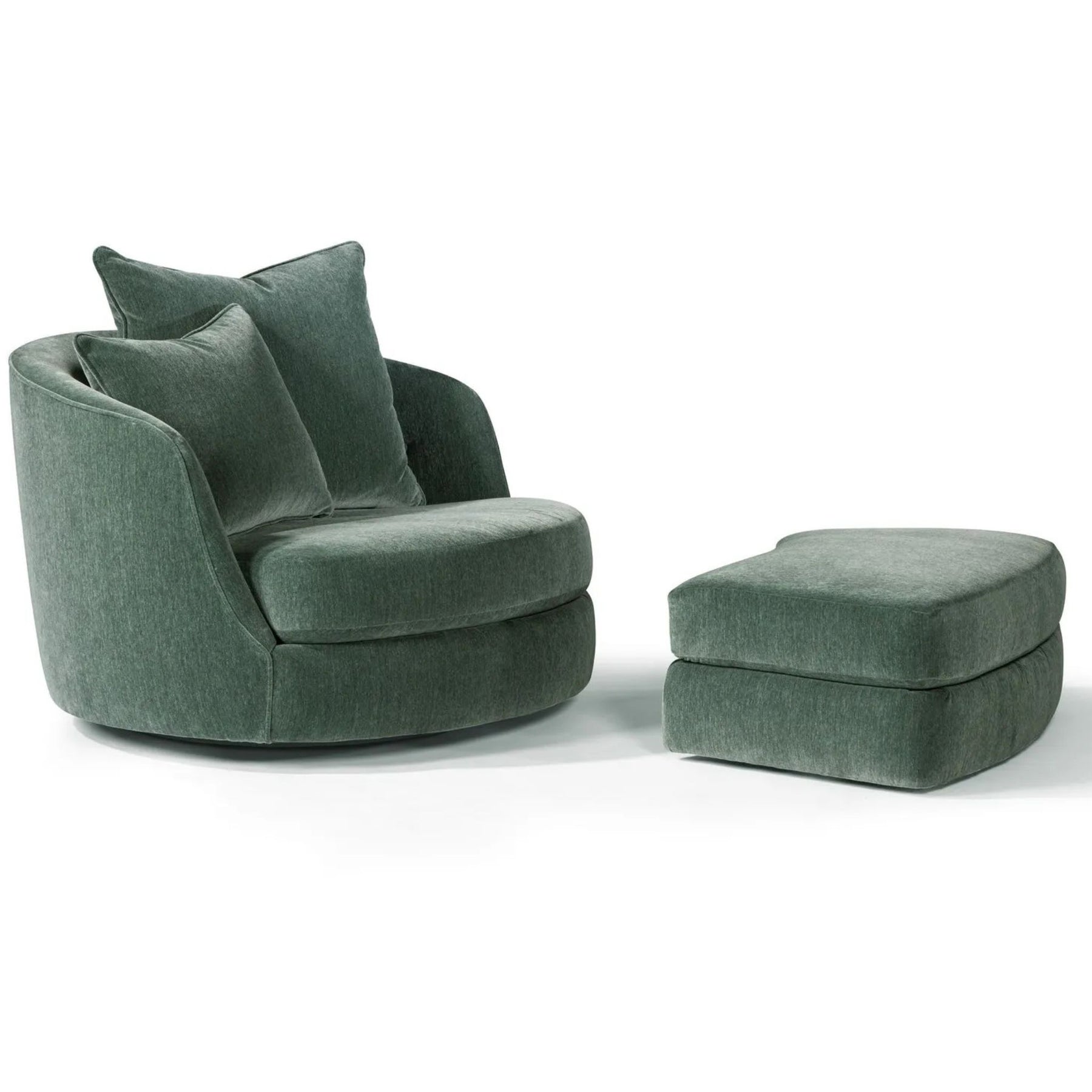 Thayer Coggin Milo Baughman Giant Swivel Tub Chair and Ottoman Green Velvet