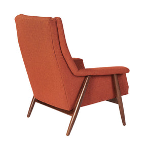 Thayer Coggin Milo Baughman Laid Back Armchair Terracotta with Walnut Frame Back