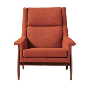 Thayer Coggin Milo Baughman Laid Back Armchair Terracotta with Walnut Frame Front