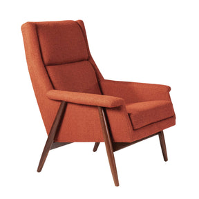 Thayer Coggin Milo Baughman Laid Back Armchair Terracotta with Walnut Frame Side