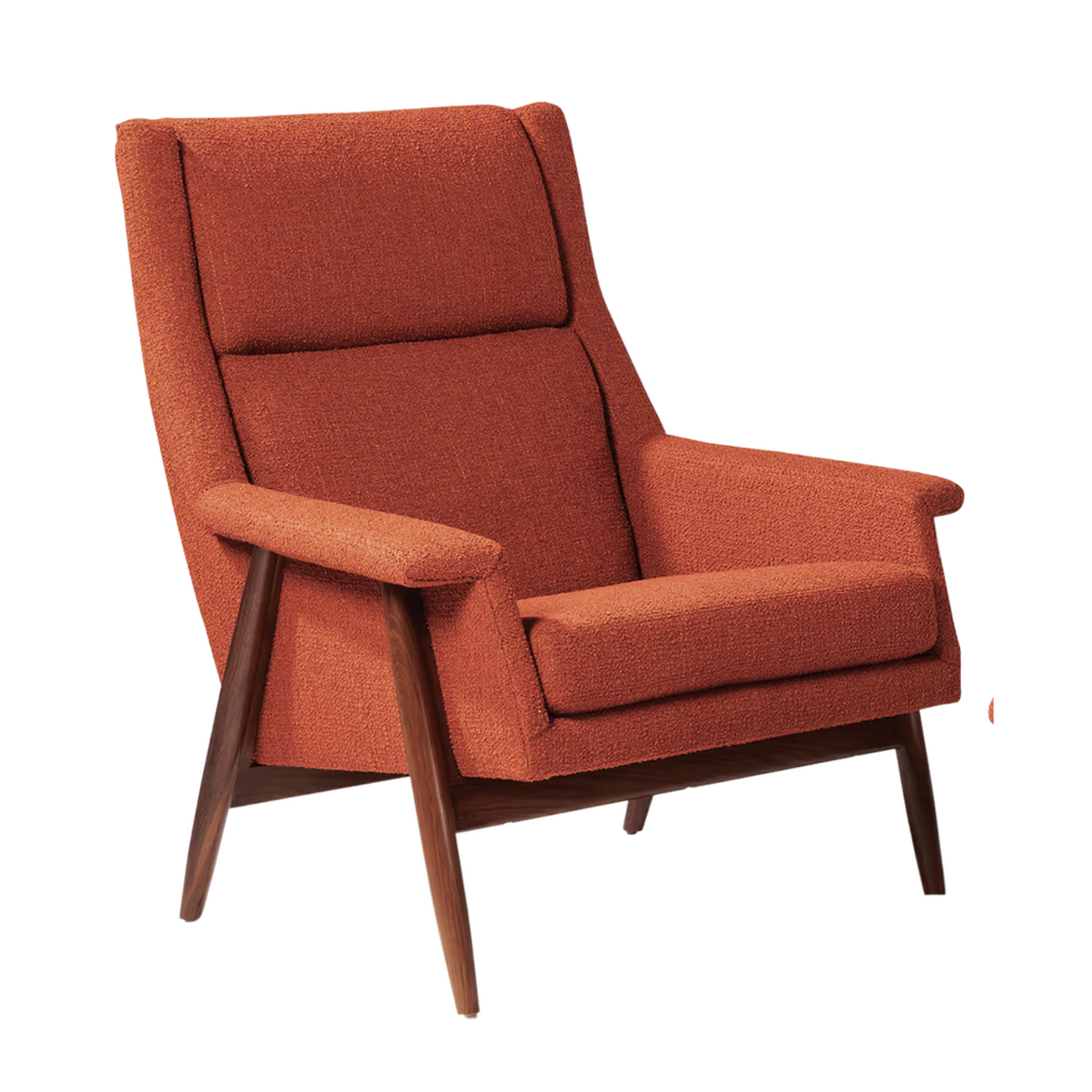 Thayer Coggin Milo Baughman Laid Back Armchair Terracotta with Walnut Frame
