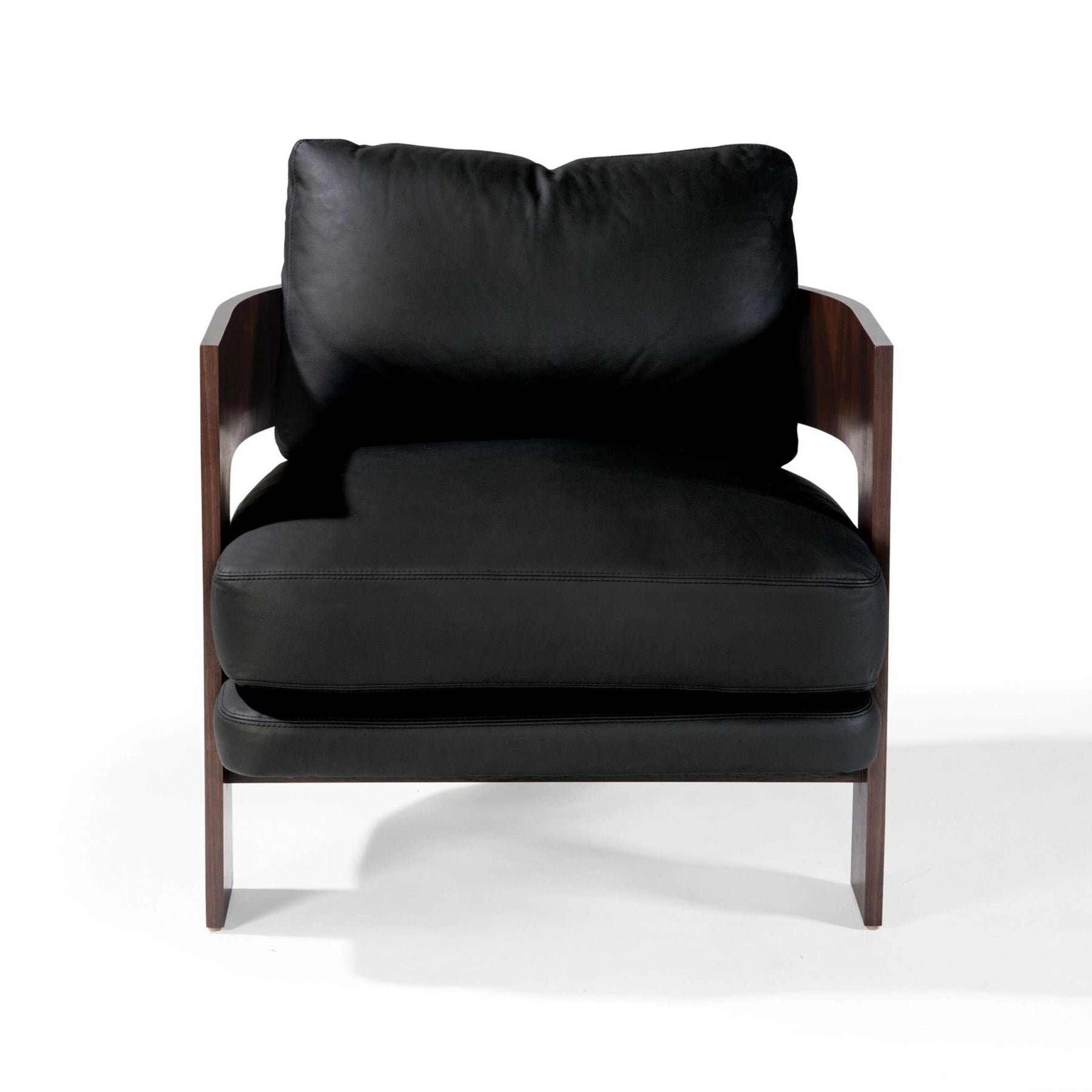 Thayer Coggin Milo Baughman On 3 Lounge Chair Walnut with Black Leather Front