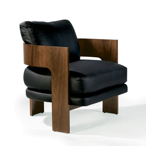 Thayer Coggin Milo Baughman On 3 Lounge Chair Walnut with Black Leather