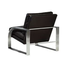 Thayer Coggin Milo Baughman Reynolds Lounge Chair Black Leather with Polished Stainless Steel Frame Back