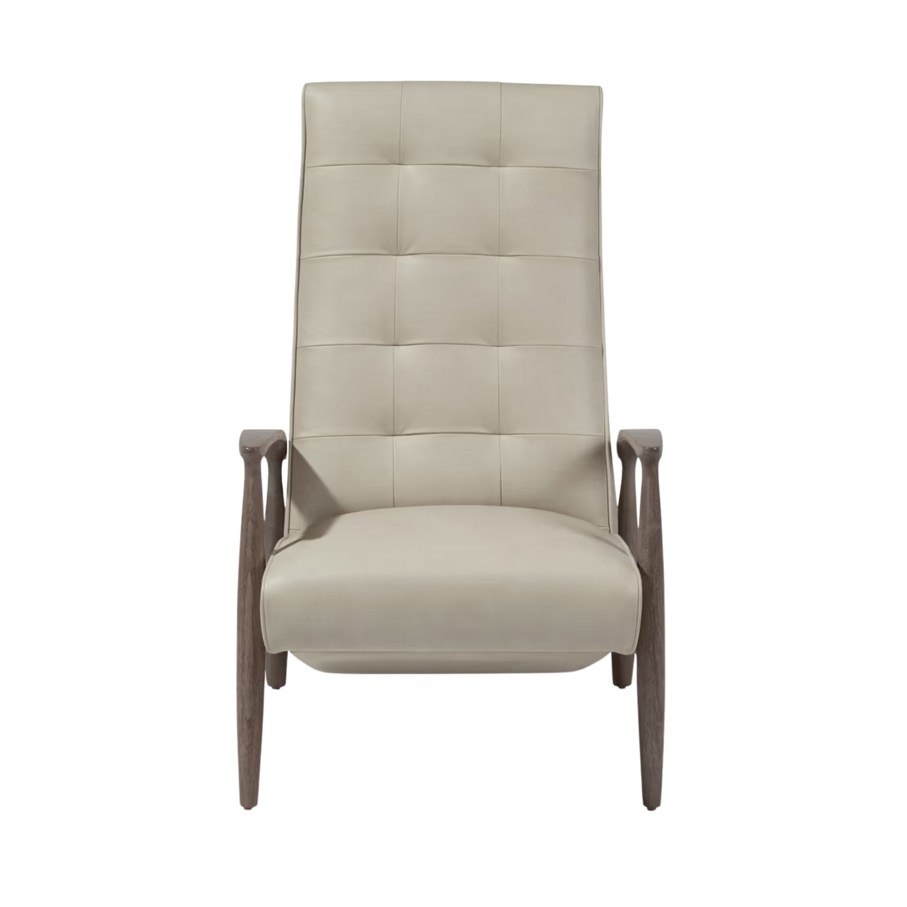 Thayer Coggin Milo Baughman Tighten Up Recliner Light Grey Leather with Grey Walnut Frame Front