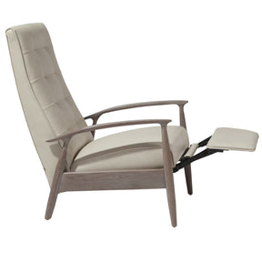 Thayer Coggin Milo Baughman Tighten Up Recliner Light Grey Leather with Grey Walnut Frame Open