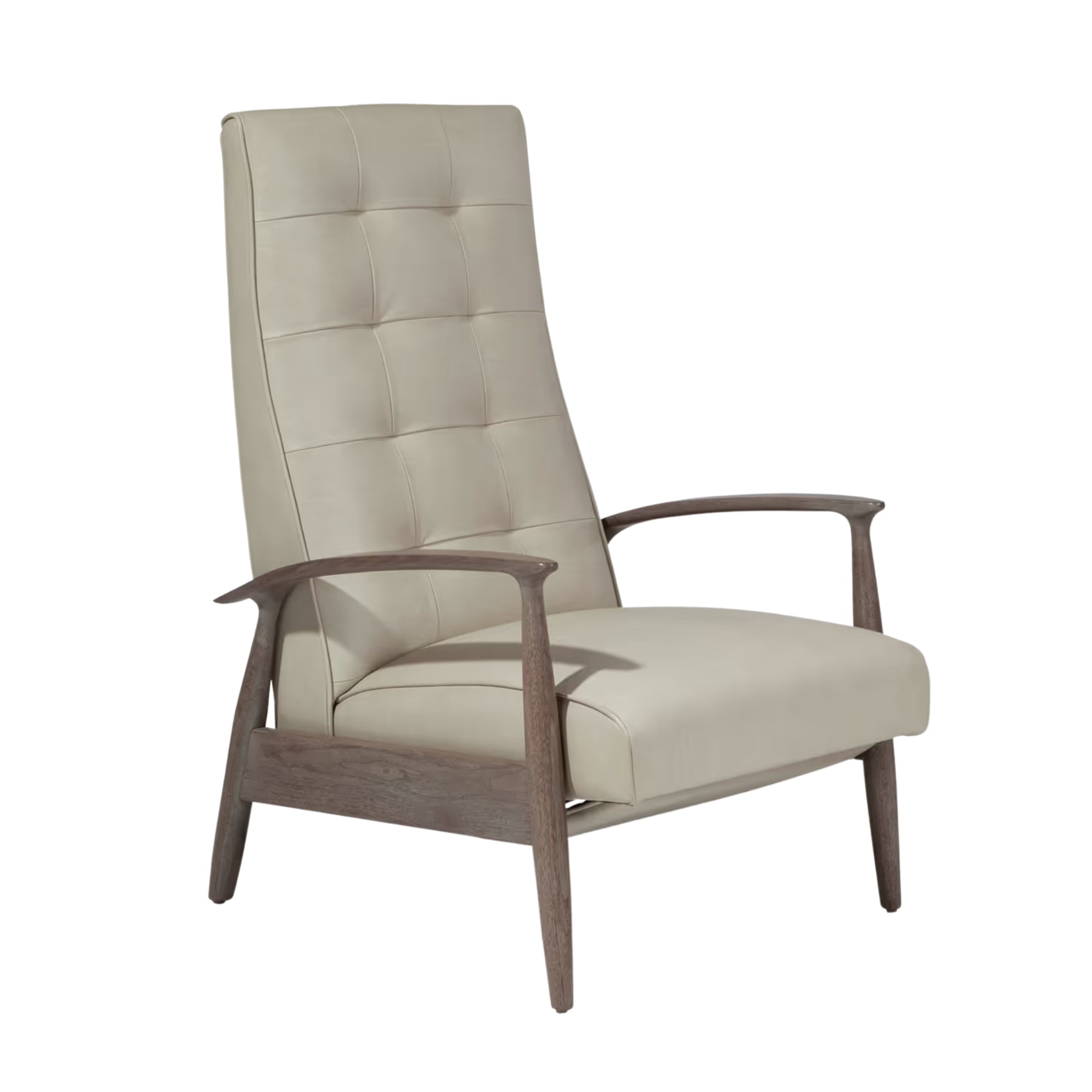 Thayer Coggin Milo Baughman Tighten Up Recliner Light Grey Leather with Grey Walnut Frame