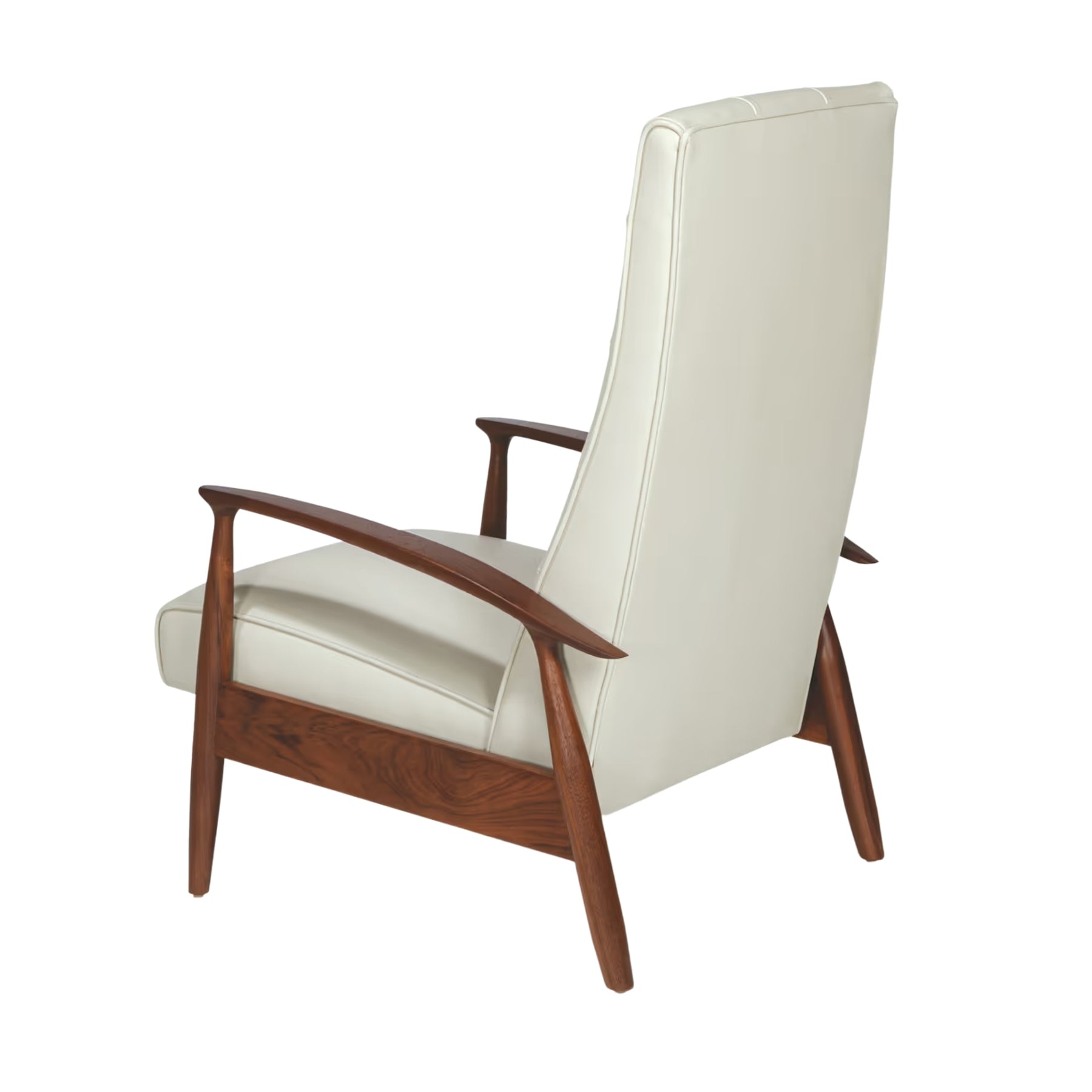 Thayer Coggin Milo Baughman Tighten Up Recliner White Leather with Walnut Frame Back