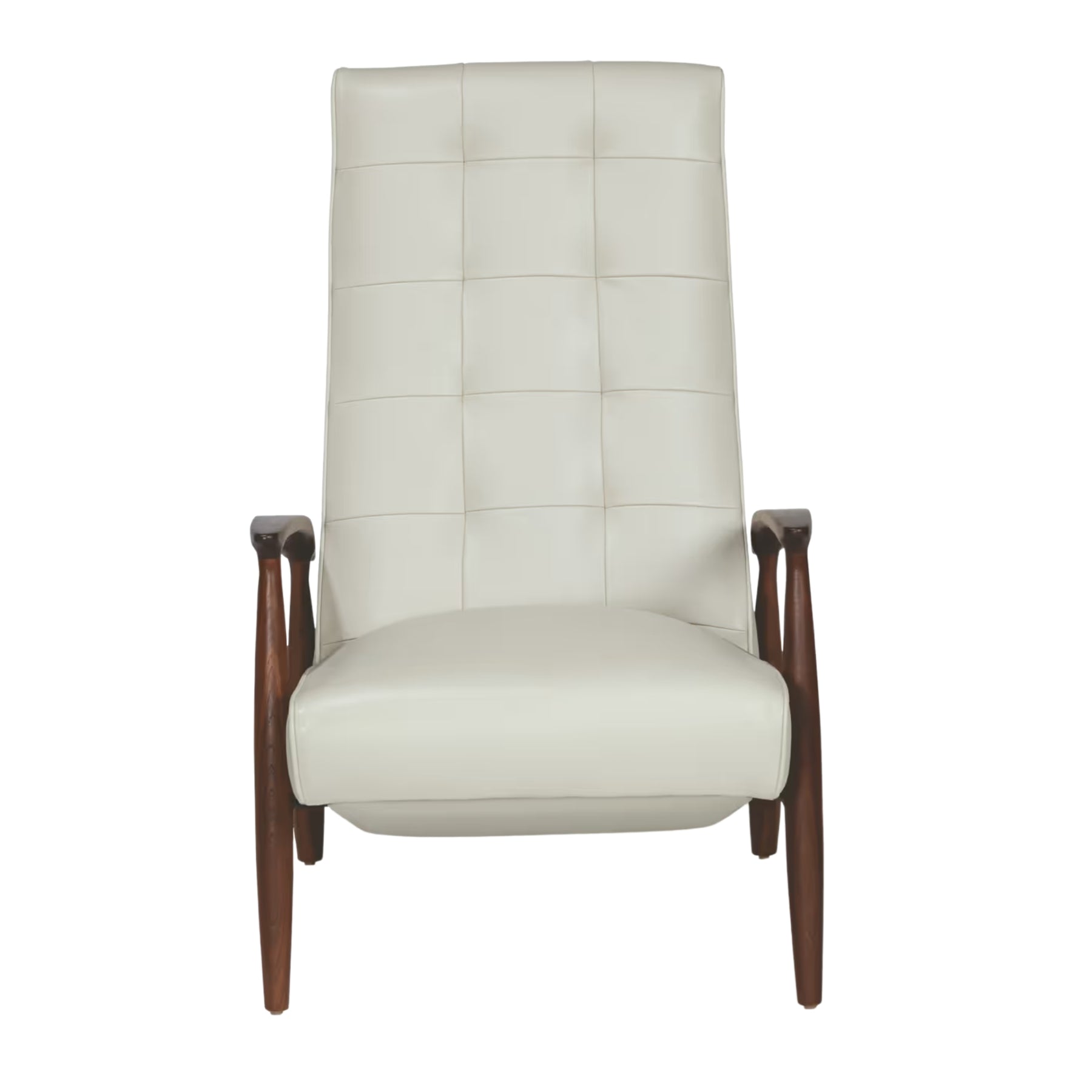 Thayer Coggin Milo Baughman Tighten Up Recliner White Leather with Walnut Frame Front