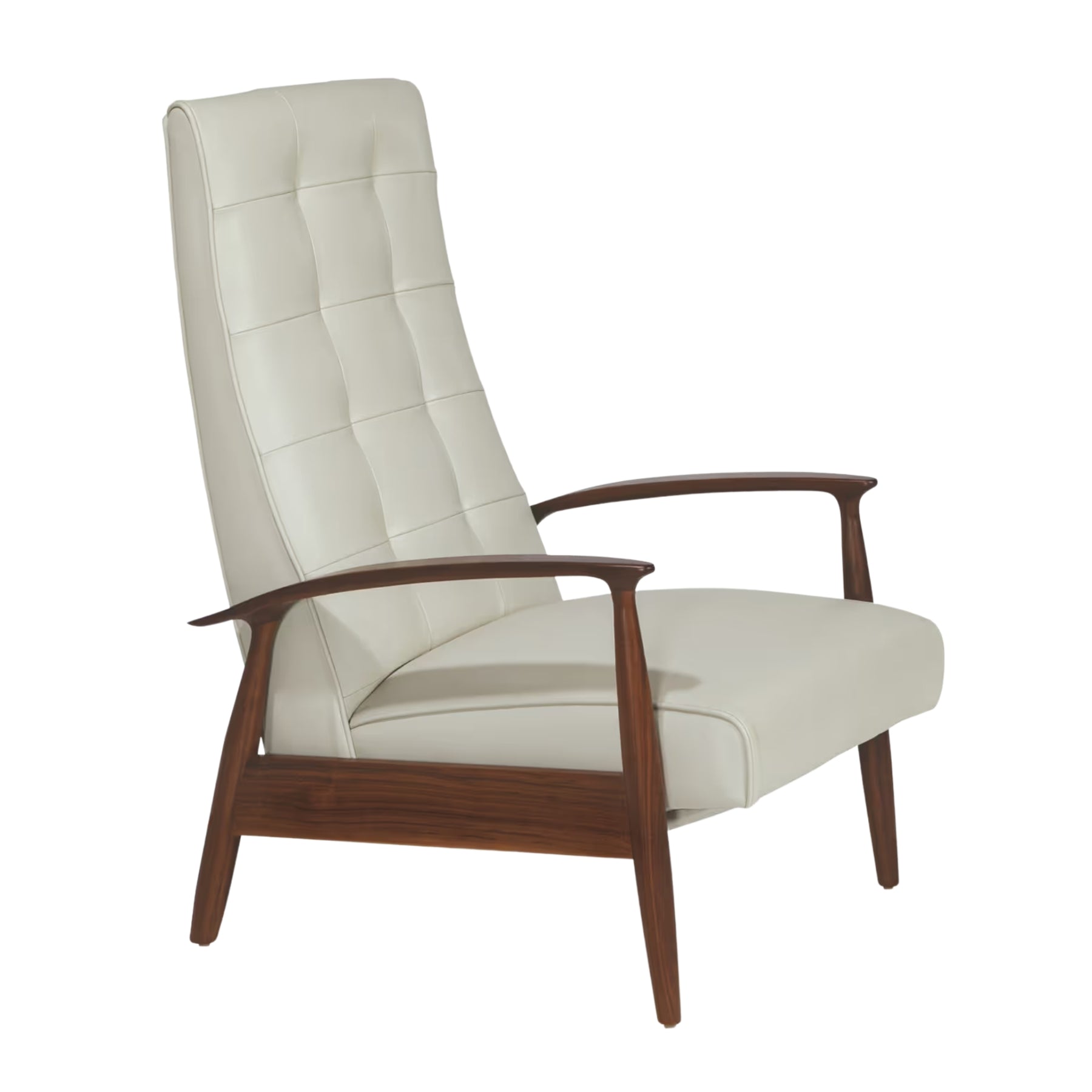 Thayer Coggin Milo Baughman Tighten Up Recliner White Leather with Walnut Frame