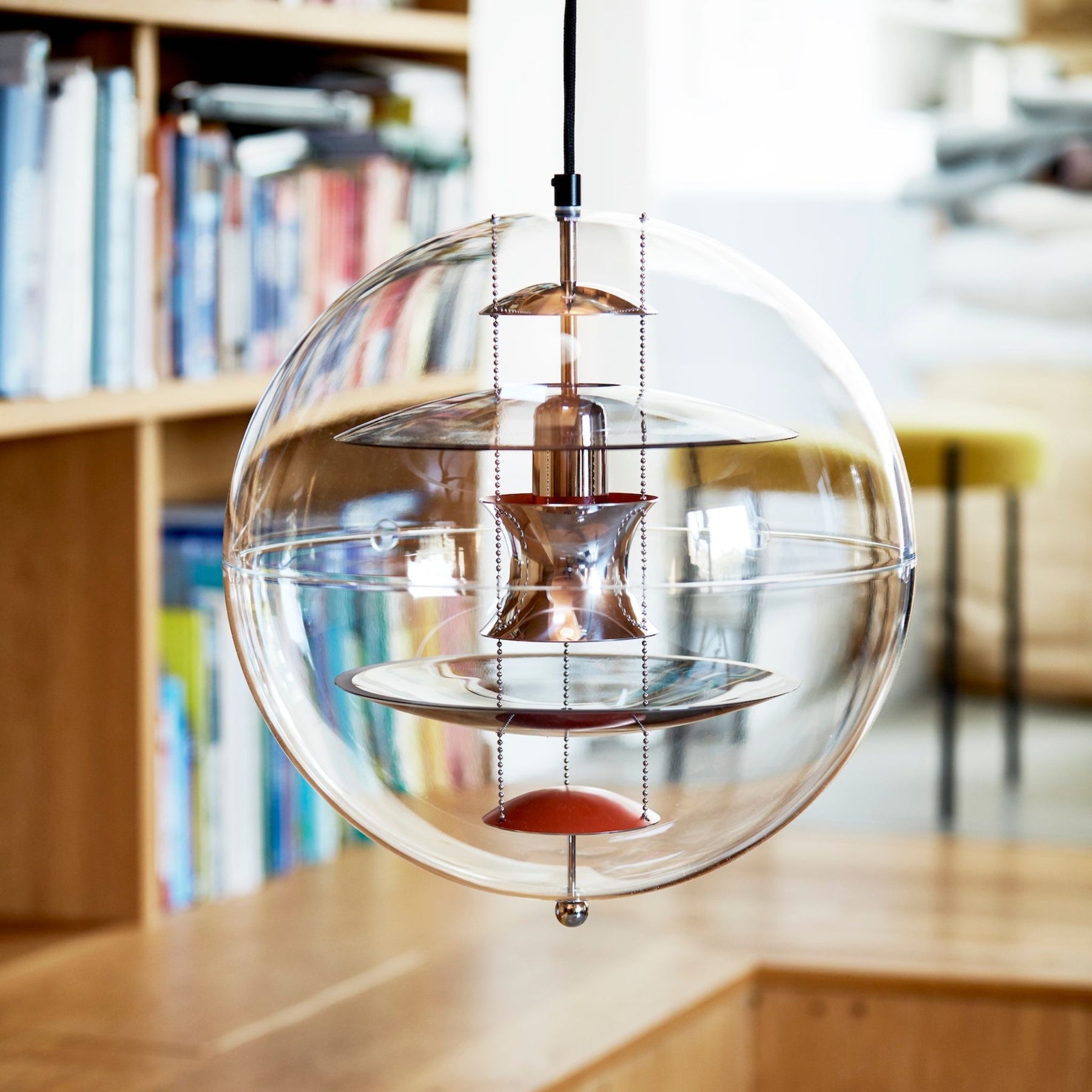 Verpan VP Globe Pendant in Copenhagen Apartment by Bookshelves