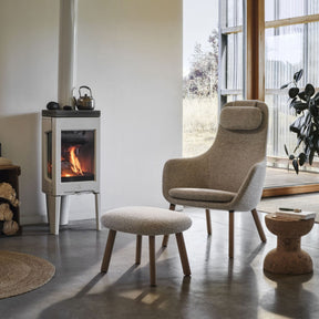 Vitra Cork Stool Model E in Modern Living Room with HAL Lounge Chair and Ottoman by Jasper Morrison