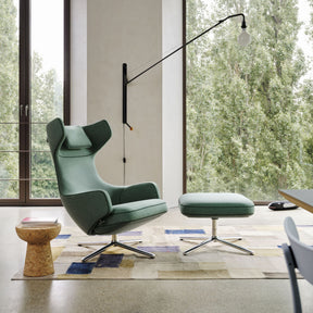 Vitra Grand Repos and Cork Stool Model D in Living Room with Potence Wall Lamp by Floor to Ceiling Windows