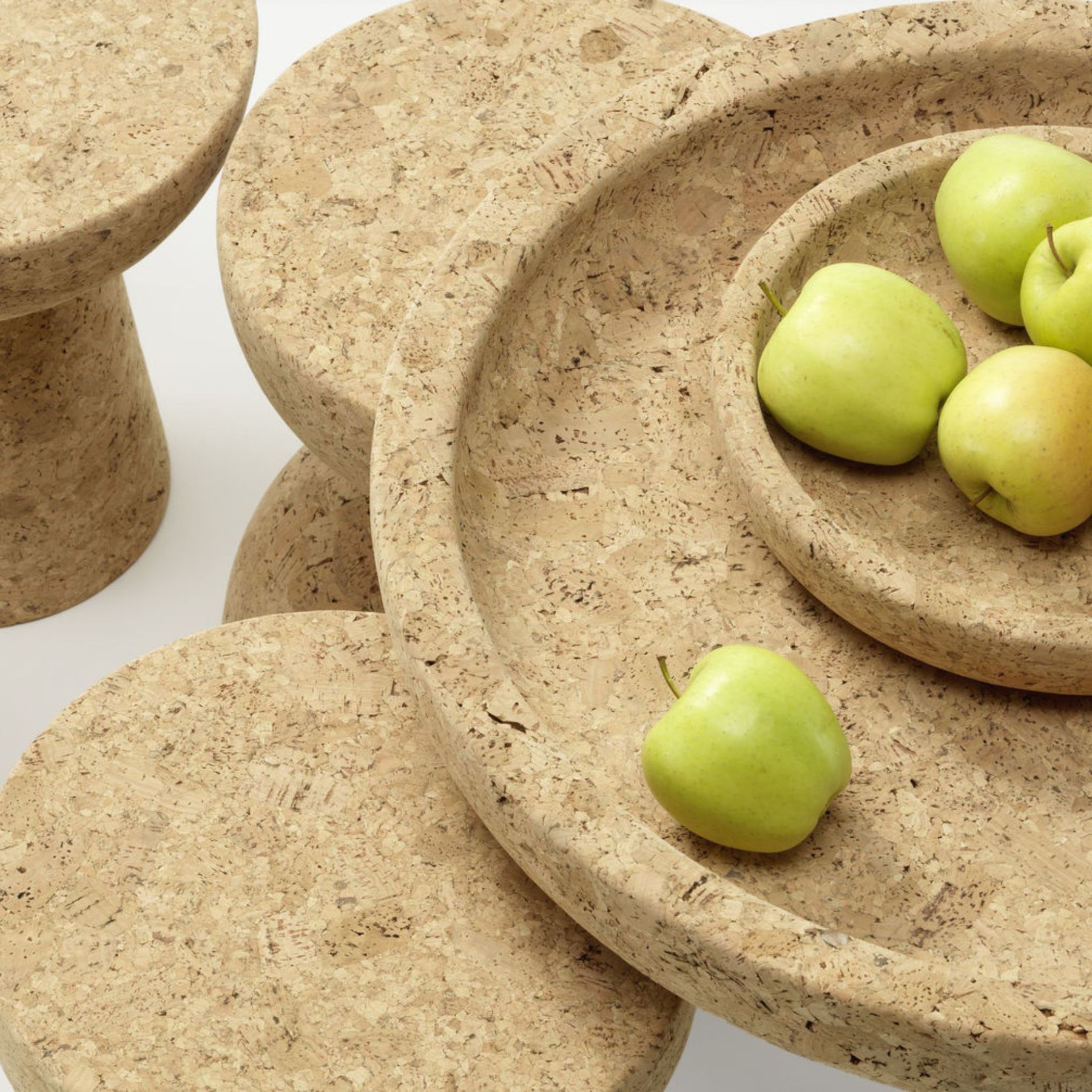 Vitra Cork Stools and Bowls by Jasper Morrison with Apples