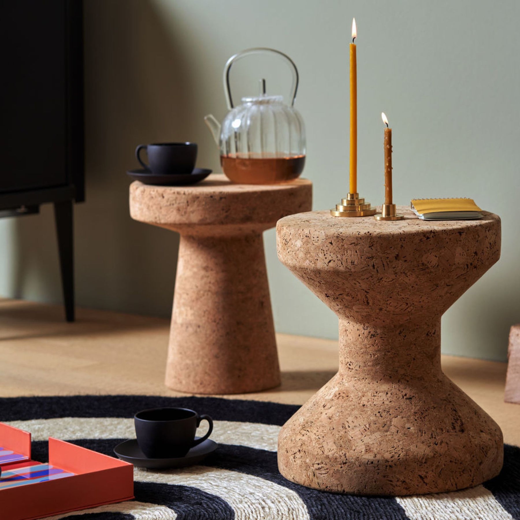 Vitra Cork Stools with Japanese Tea and Cozy Candlelight