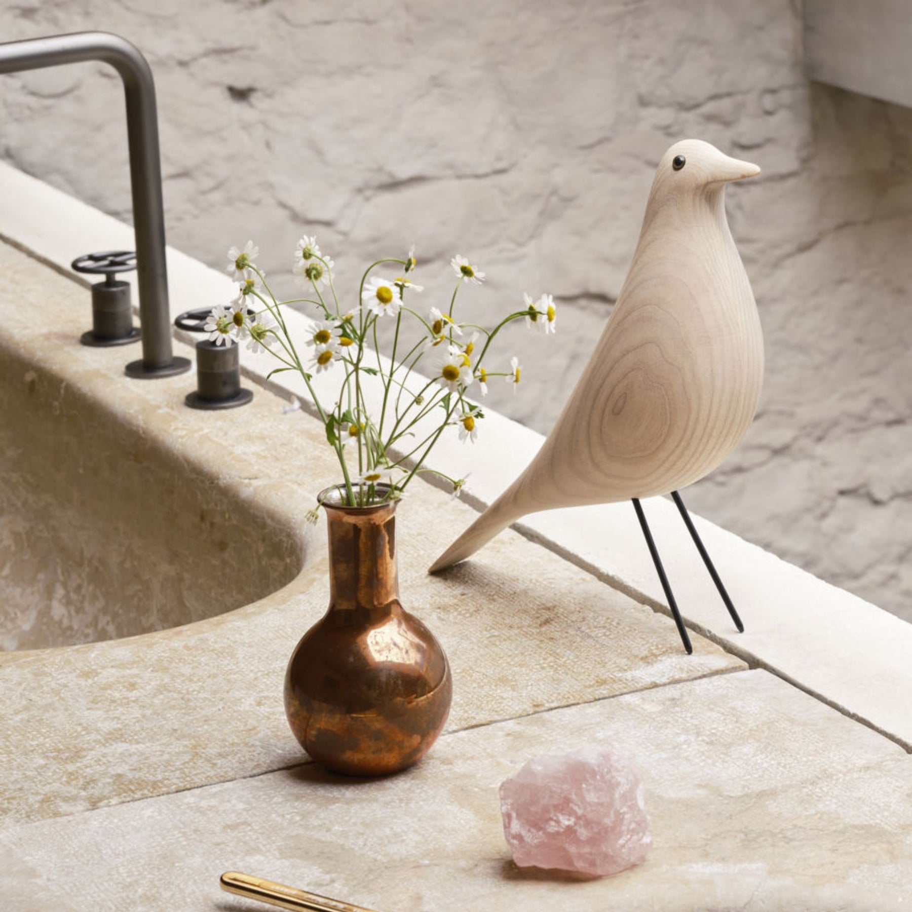 Vitra Eames House Bird White Ash with Flowers and Pink Crystal