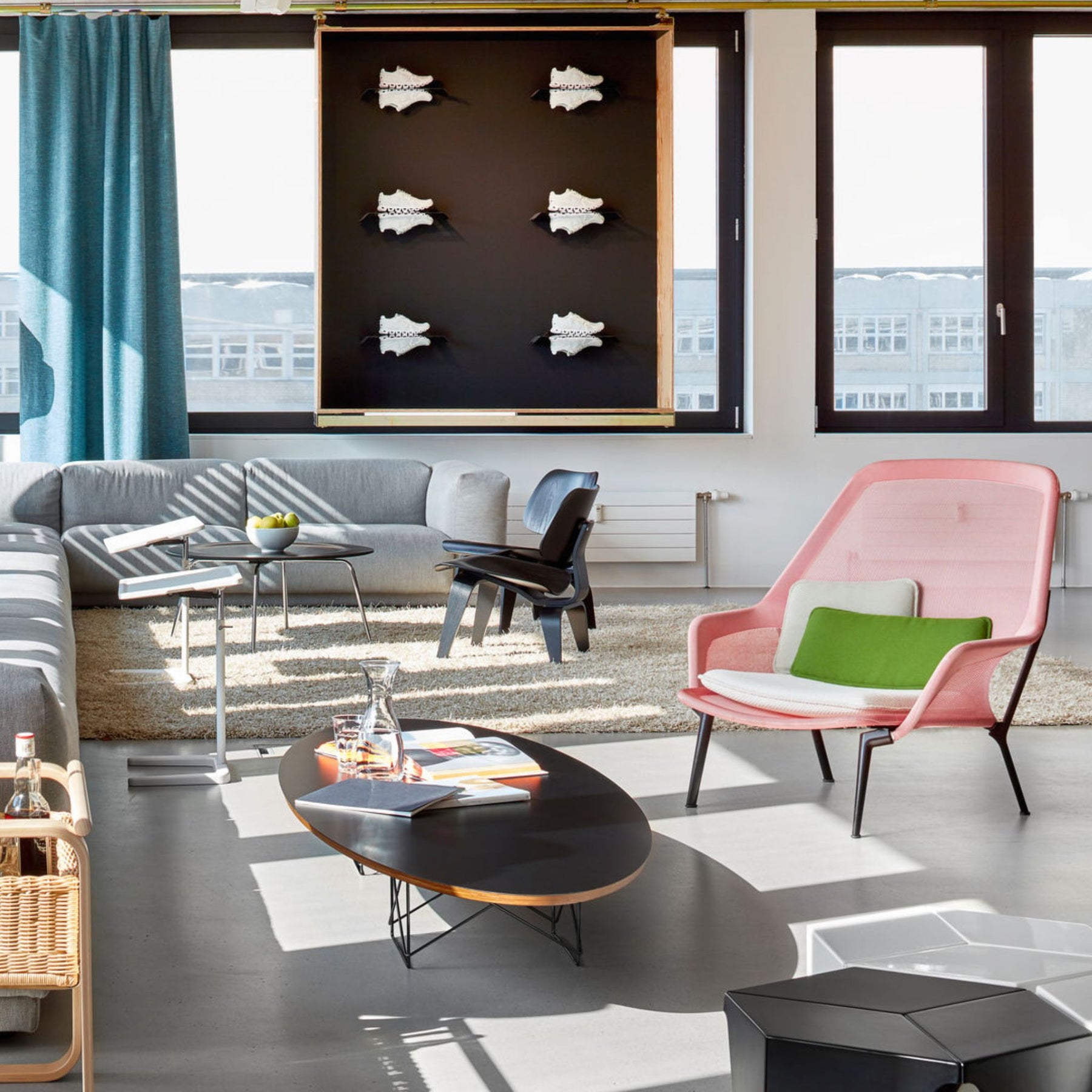 Vitra Slow Chair Cream Red in Room with Soft Modular Sofa