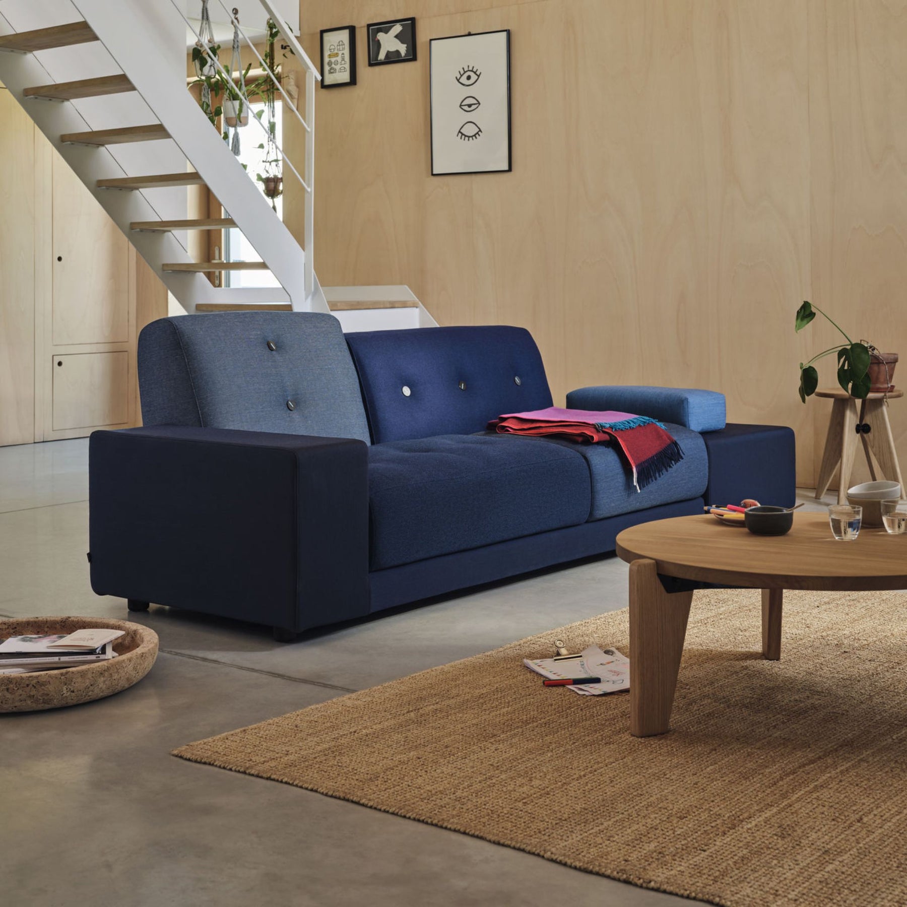 Vitra Polder Sofa Antarctic Blues in Living Room with Gueridon Bas Coffee Table
