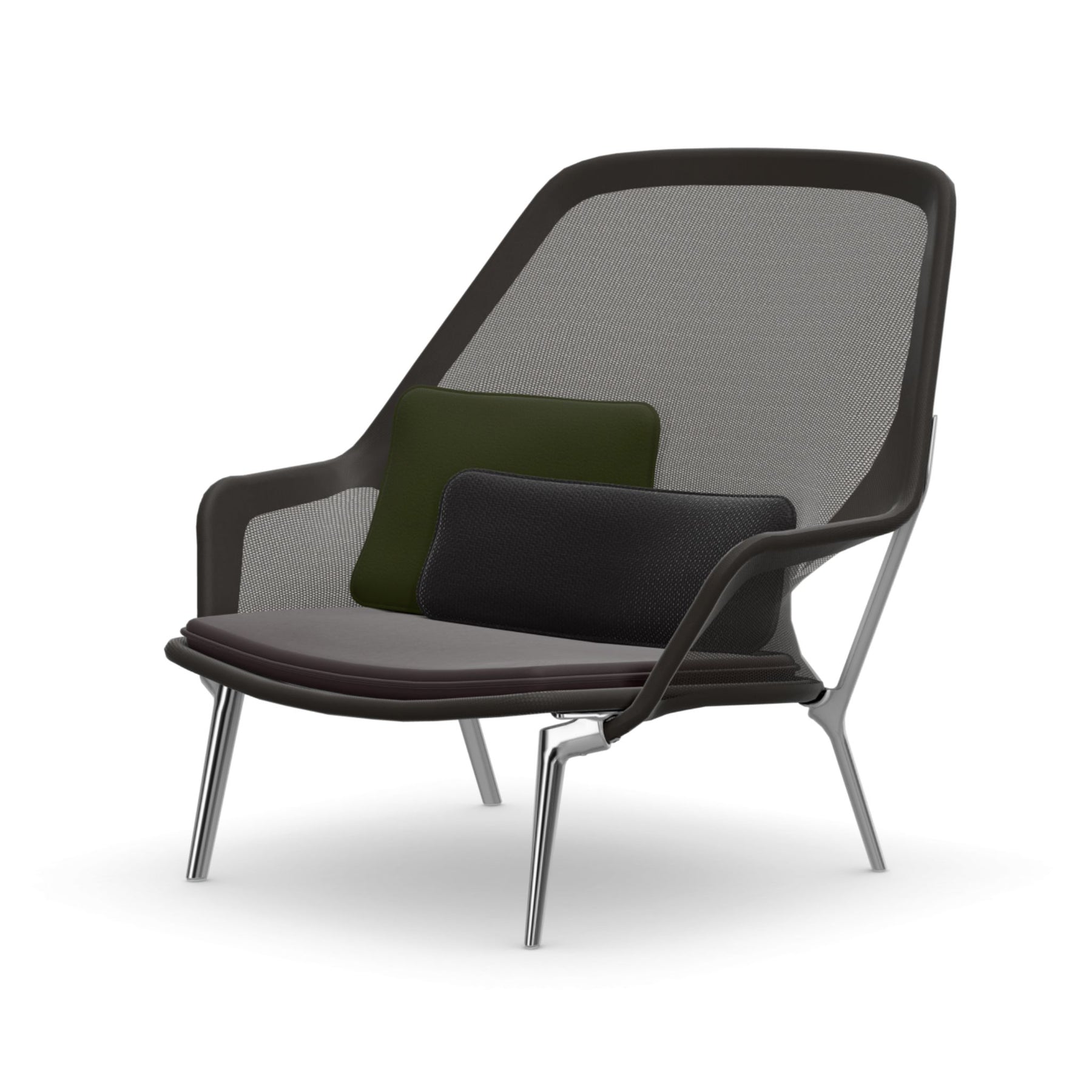 Vitra Slow Chair Brown with Polished Aluminum Base
