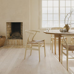 Carl Hansen Wegner Wishbone Chairs Ilse Crawford Soft Barley in Danish Summer  House with Fireplace