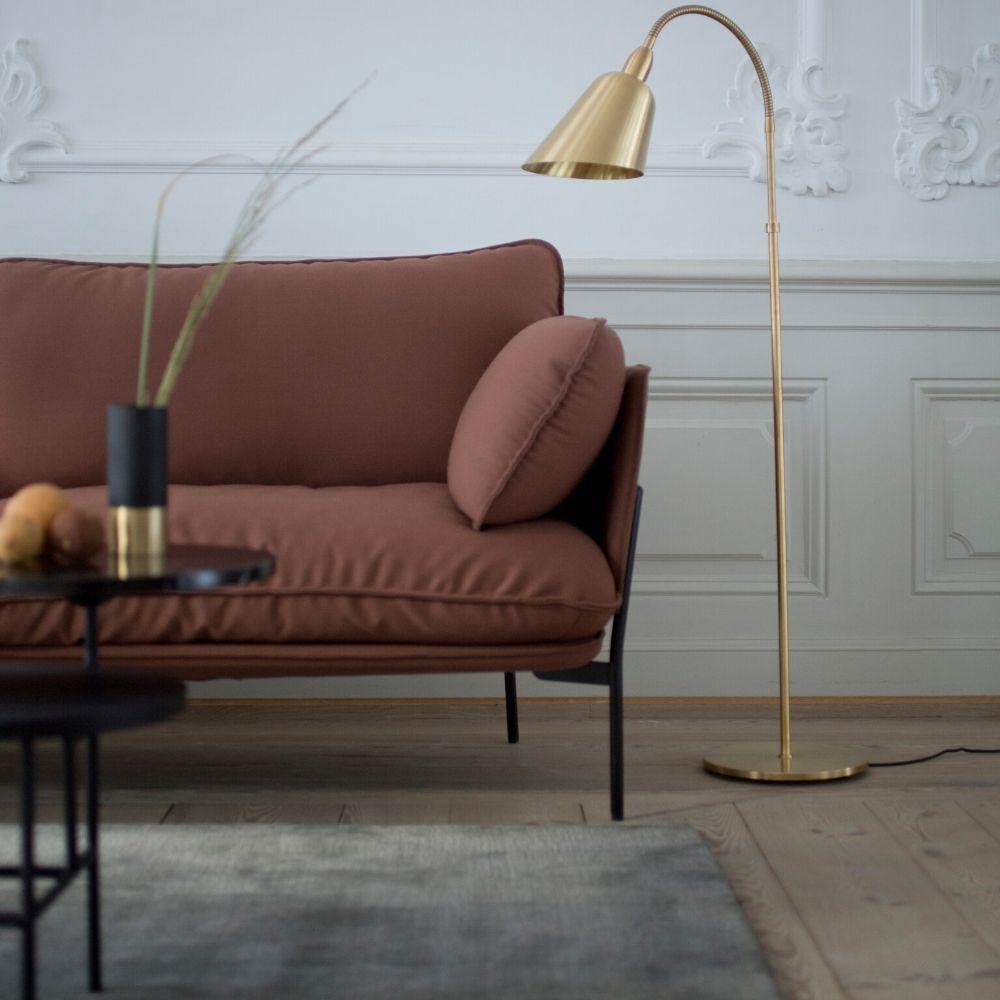 Brass AJ7 Bellevue Floor Lamp in room with Cloud Sofa And Tradition Copenhagen