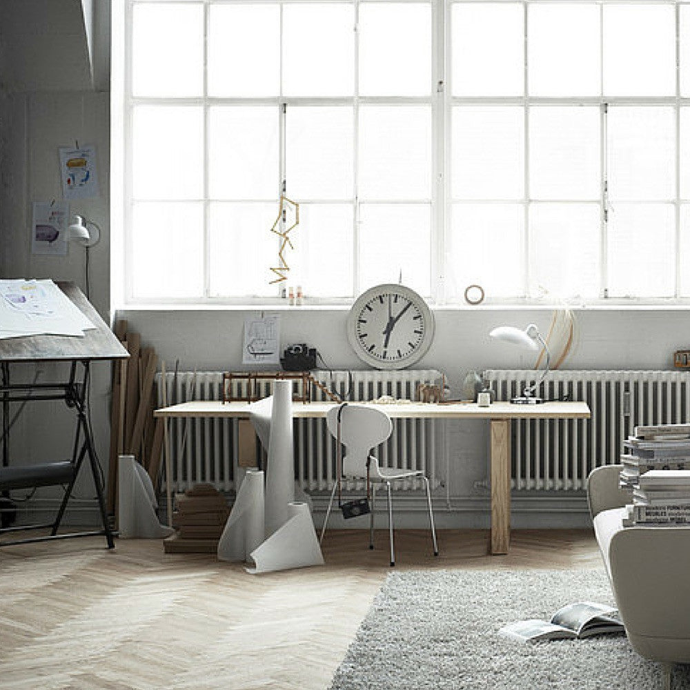 White Ant Chair at Desk in Room Arne Jacobsen Fritz Hansen