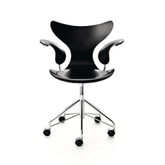 Arne Jacobsen Lily Chair Black Lacquer Swivel Casters Fritz Hansen