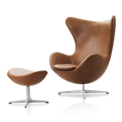 Arne Jacobsen Egg Chair and Footstool in Elegance Leather Walnut by Fritz Hansen
