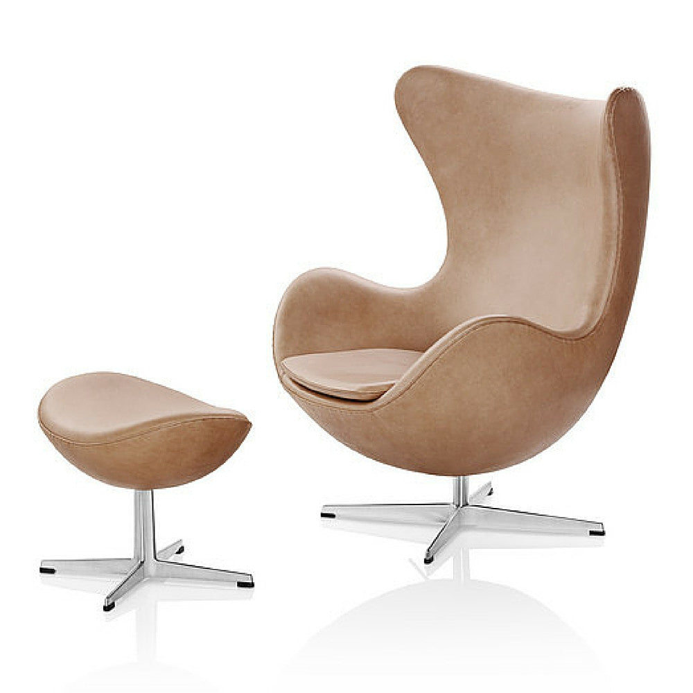 Fritz Hansen Egg Chair and Ottoman in Rustic Leather