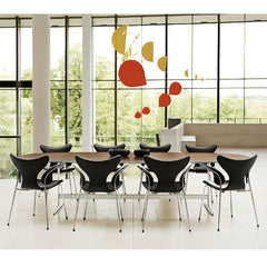 Arne Jacobsen Lily Arm Chairs in Contract Setting with Shaker Base Table Series Fritz Hansen