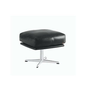 Fritz Hansen Arne Jacobsen Oksen Footstool in Elegance Black Leather with Satin Polished Aluminum Base
