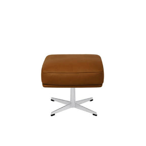 Fritz Hansen Arne Jacobsen Oksen Footstool in Classic Walnut Leather with Satin Polished Aluminum Base