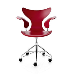 Arne Jacobsen Lily Chair Red Lacquer Swivel Casters Fritz Hansen