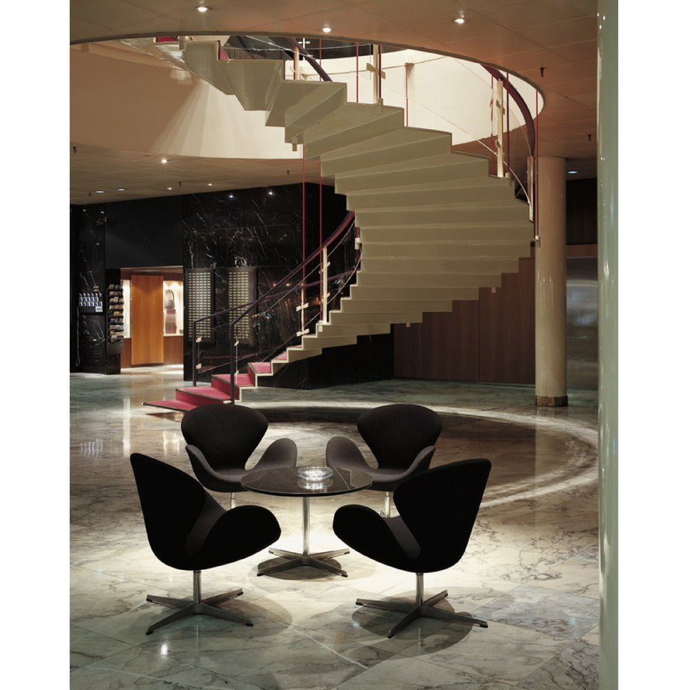 Arne Jacobsen Swan Chairs Black in Royal Copenhagen Hotel Lobby Fritz Hansen
