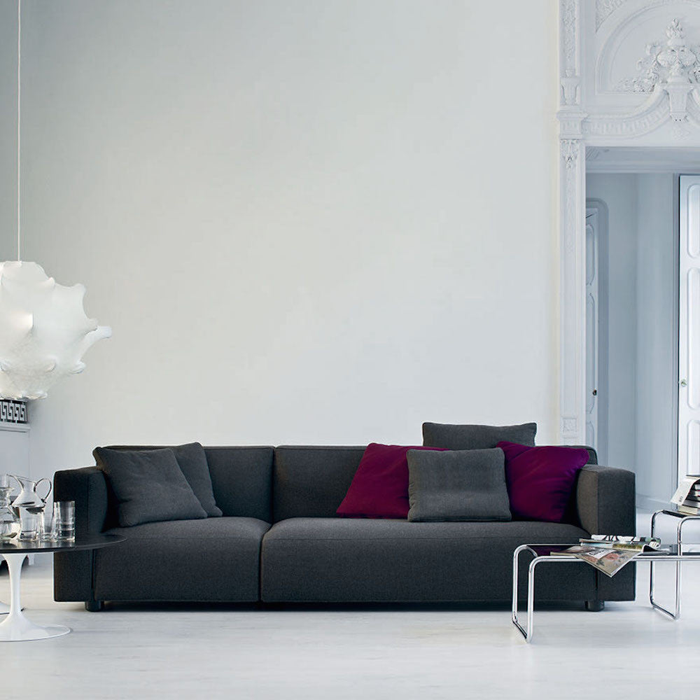 Barber Osgerby Knoll Asymmetric Sofa Grey in Room with Laccio Tables