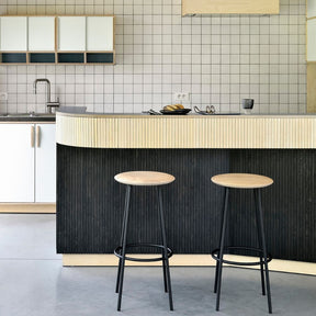 Oak Baretto Barstools by Ethnicraft at Kitchen Bar 