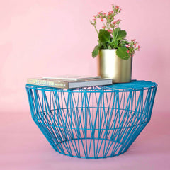 Bend Drum Table Teal Styled on Pink Background