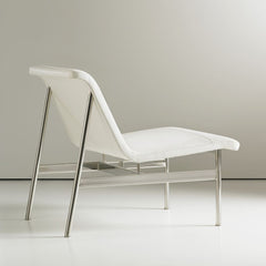 Bernhardt Design Charles Pollock CP2 Lounge Chair White Leather with Polished Stainless Steel Frame Back