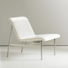 Bernhardt Design Charles Pollock CP2 Lounge Chair White Leather with Polished Stainless Steel Frame