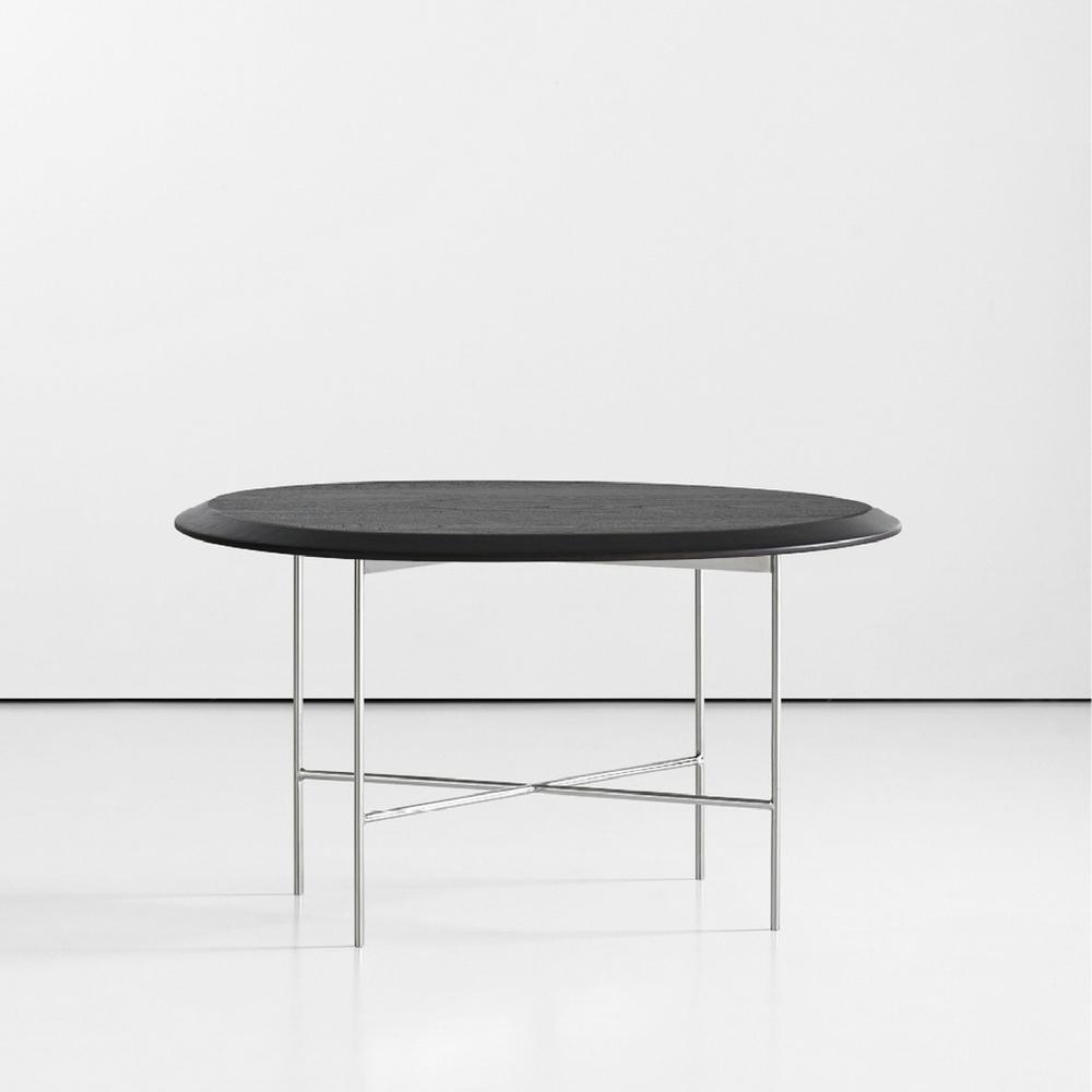 Bernhardt Design Float Side Table by Terry Crews Dark Walnut Top Chrome Base