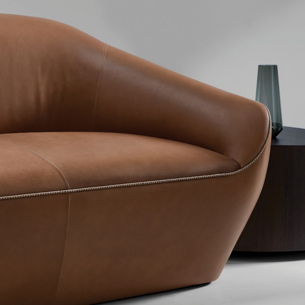 Bernhardt Design Terry Crews Becca Sofa Brown Leather with Bespoke Stitching
