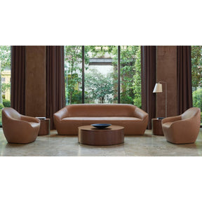 Bernhardt Design Terry Crews Becca Sofa Camel Leather in lobby with Becca Chairs