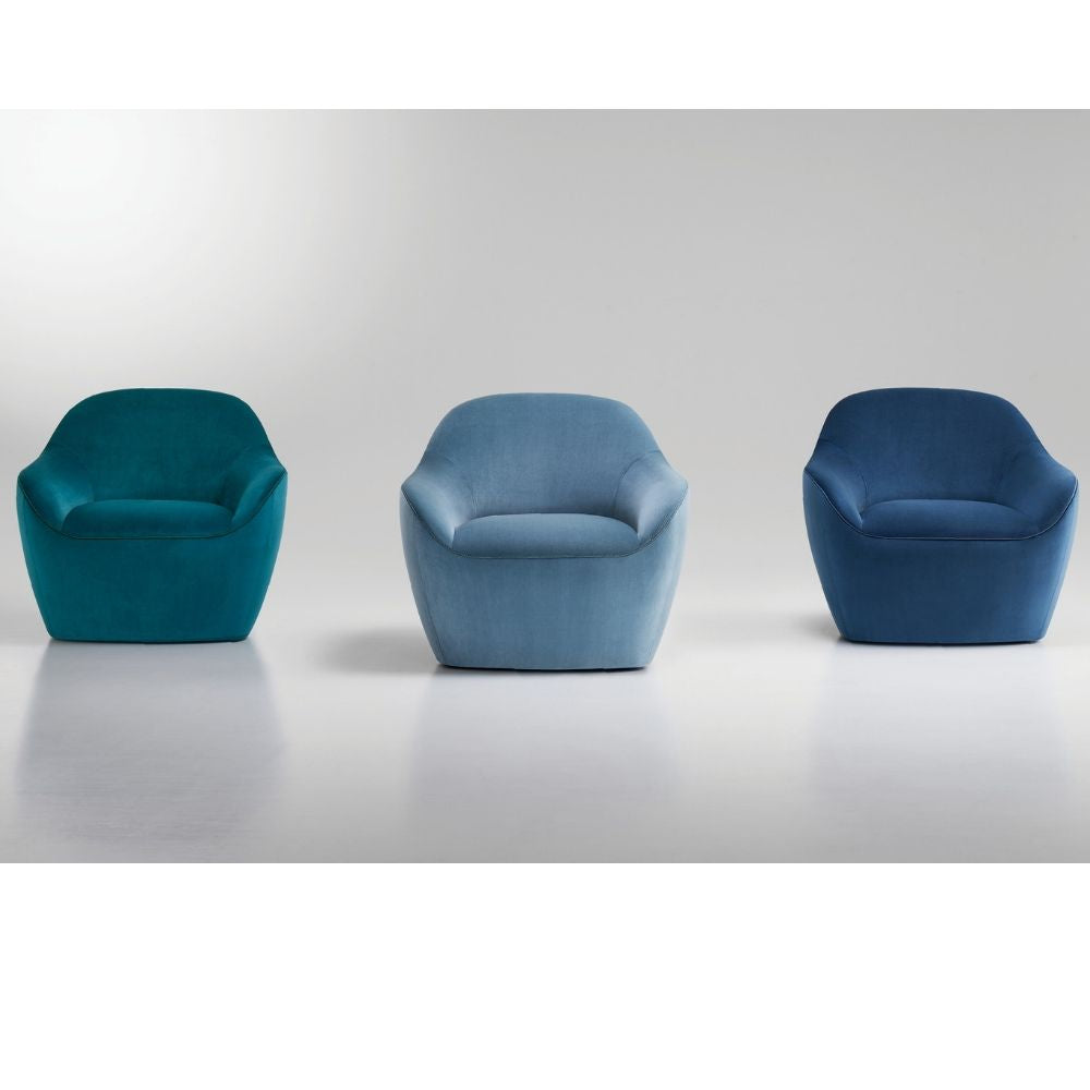 Bernhardt Design Terry Crews Becca Chairs in shades of blue velvet