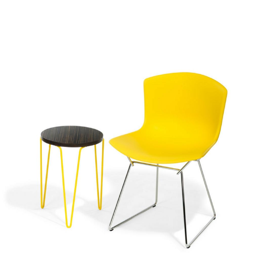 Bertoia Yellow Molded Shell Side Chair with Florence Knoll Stacking Hairpin Side Table for Knoll