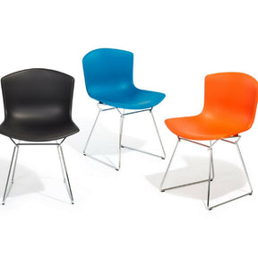 Medium Grey, Blue, and Orange Red Bertoia Molded Shell Side Chairs with Chrome Bases from Knoll