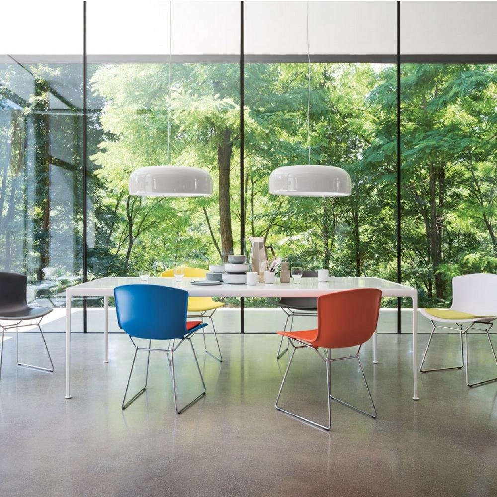 Bertoia Molded Shell Side Chairs with Seat Pads and Richard Schultz Dining Table from Knoll