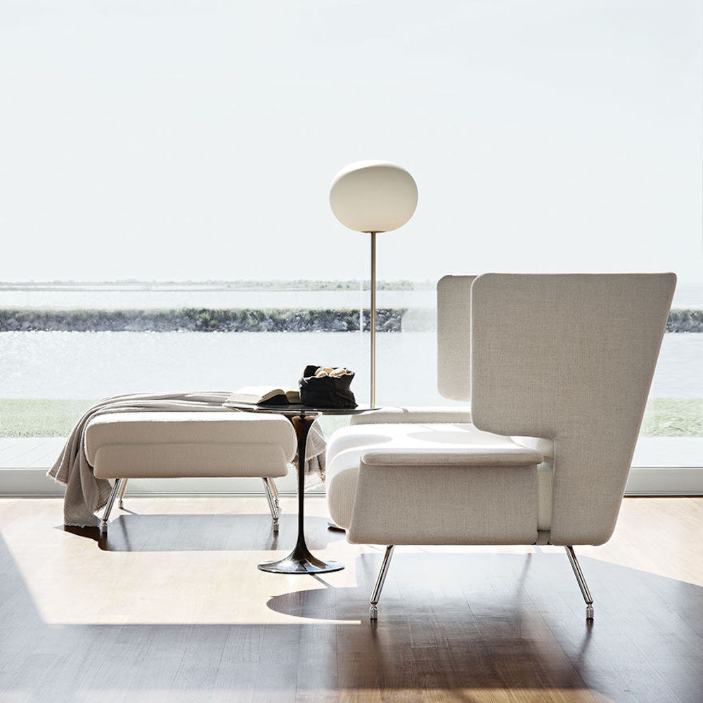 Black Saarinen Side Table in Room with D'Urso Sofa