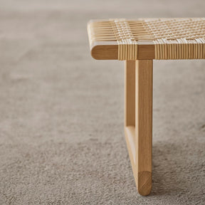 BM0488 Table Bench Side Detail Oak and Woven Rattan