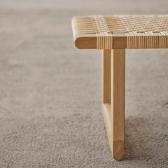 BM0488 Table Bench Side Detail Oak and Woven Rattan