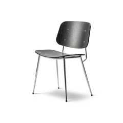 Børge Mogensen Oak Black Lacquered Søborg Chair with Chrome Steel Frame for Fredericia